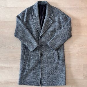 Zara Grey Textured Wool Long Trench Coat